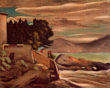  near Canvas - landscape near genova Giorgio de Chirico Metaphysical surrealism